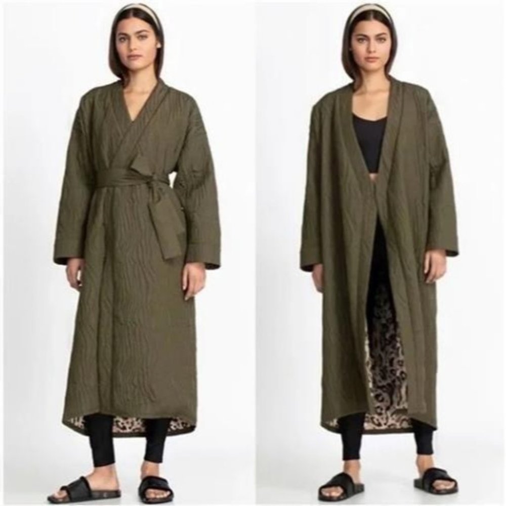 NWT Calme S Ava Quilted Robe Coat Olive Green 106280
